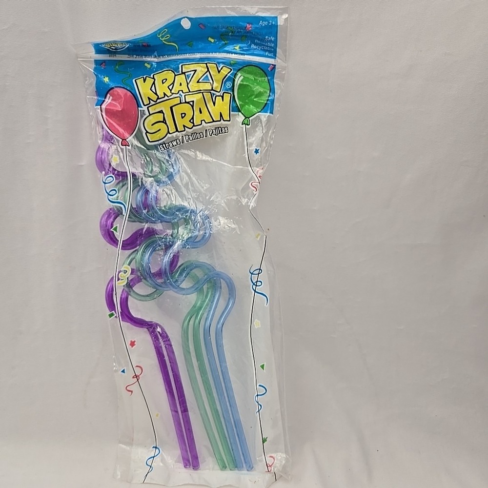 6 Total Fun Krazy Straws Assorted Colors Crazy Straw 10" Long‎ Sealed - Picture 2 of 5